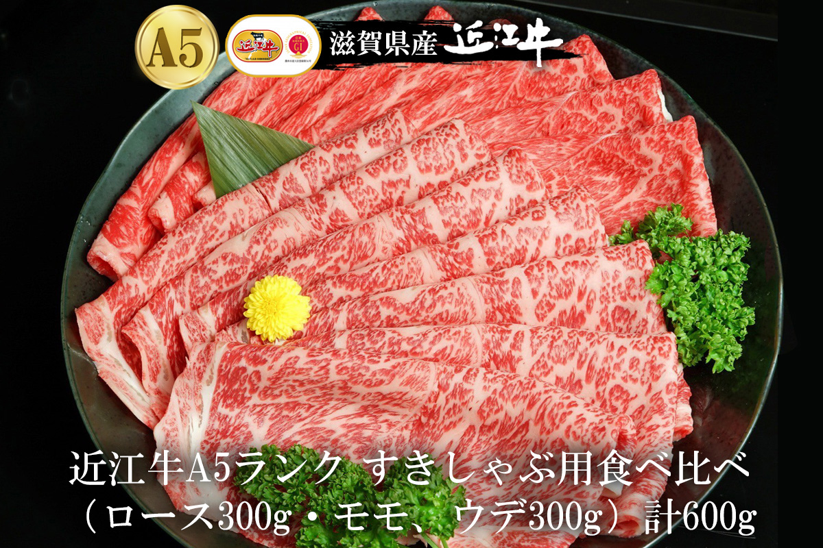 【eギフトカタログ専用商品】【FTコース】近江牛A5ランク すき焼き・しゃぶしゃぶ用食べ比べ（ロース300g・モモ、ウデ300g）計600g
