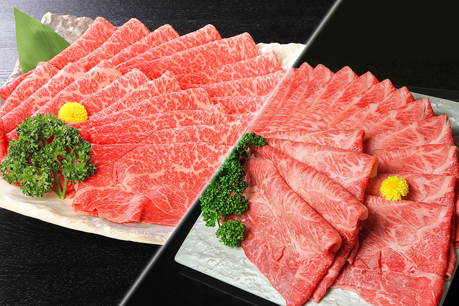 【秋の大感謝祭！ 10%OFF&送料無料！】国産げんさん牛すき焼食べ比べ（霜降みすじ400g・究極の赤身400g）計800g